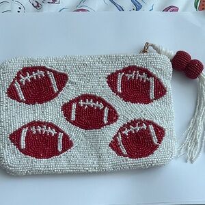 Beaded Football Clutch - Red and White